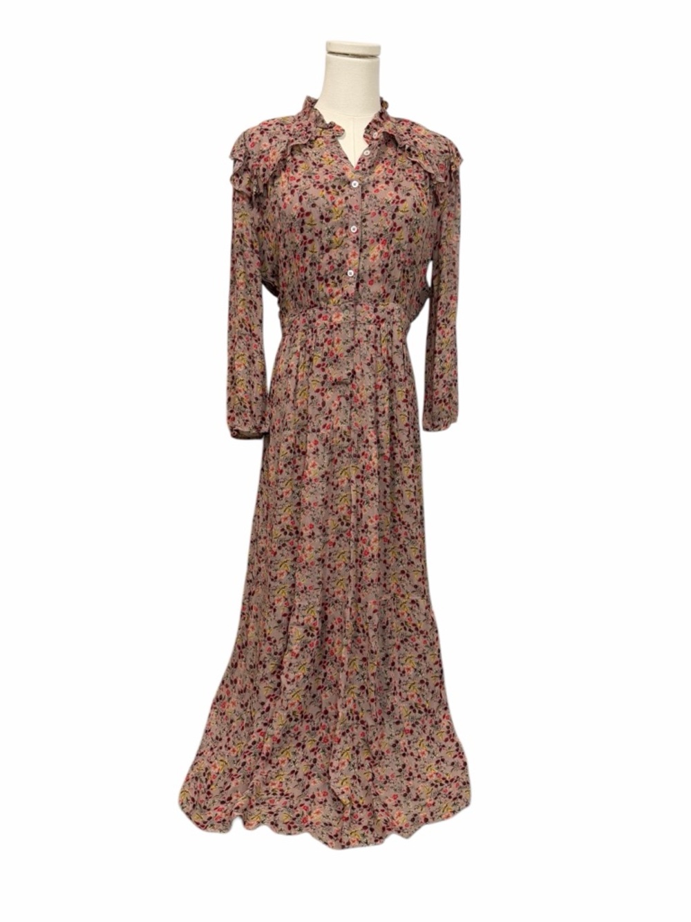 Ba&sh Maggie Ruffled Floral-Print Crepon Midi Dress Pink Size Small Milkmaid - Picture 14 of 14